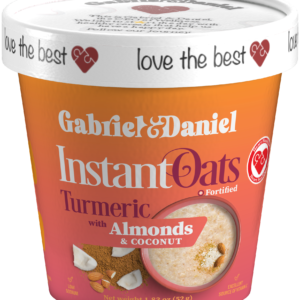 Container of Healing instant oats, turmeric with almonds & coconut flavor, 1.83 oz size.